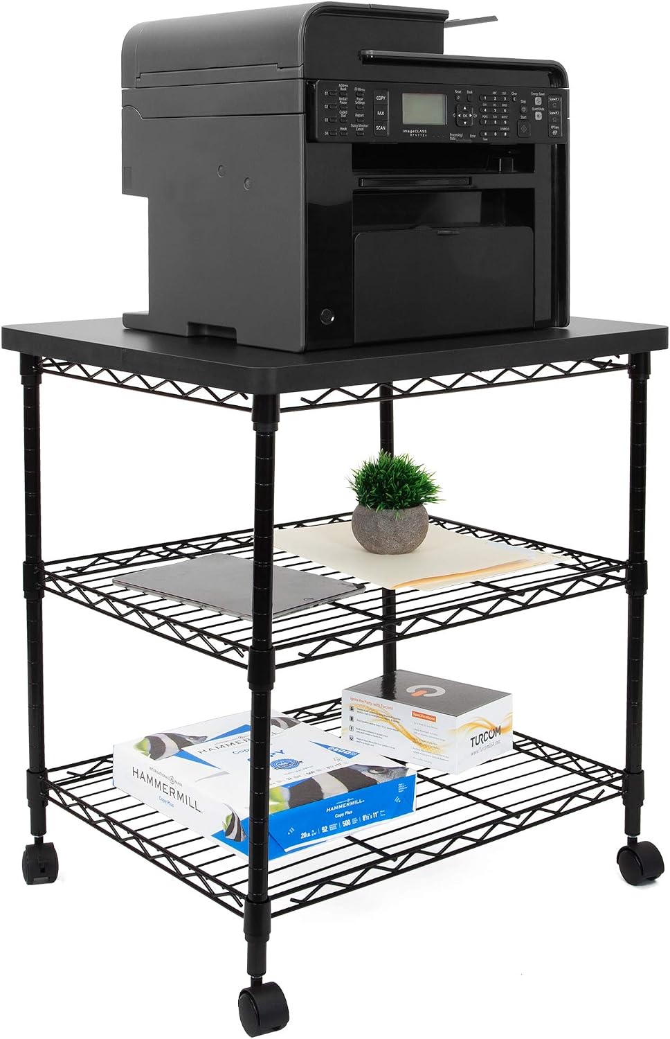 Mount-It! Printer Stand With Wheels | 3-Tier Large Printer Cart With Storage Shelves For 3D & Laser Printer, Scanner, Heat Press | Rolling Metal Utility Table For Home and Office Use, 200 Lbs Capacity