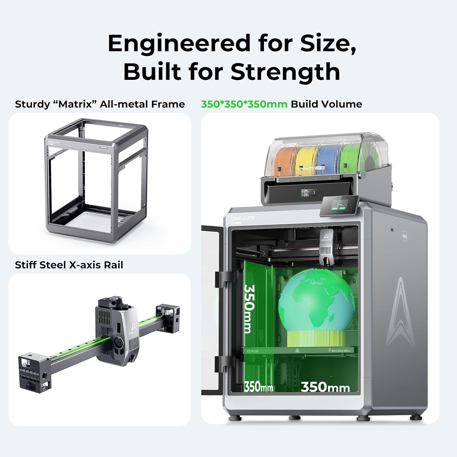 Creality K2 Plus Combo 3D Printer, Multi-Color 3D Printer with CFS, 600mm/s Max High-Speed, Fully Assembled Auto Leveling and Dual AI Camera, 13.78 * 13.78 * 13.78 Inch