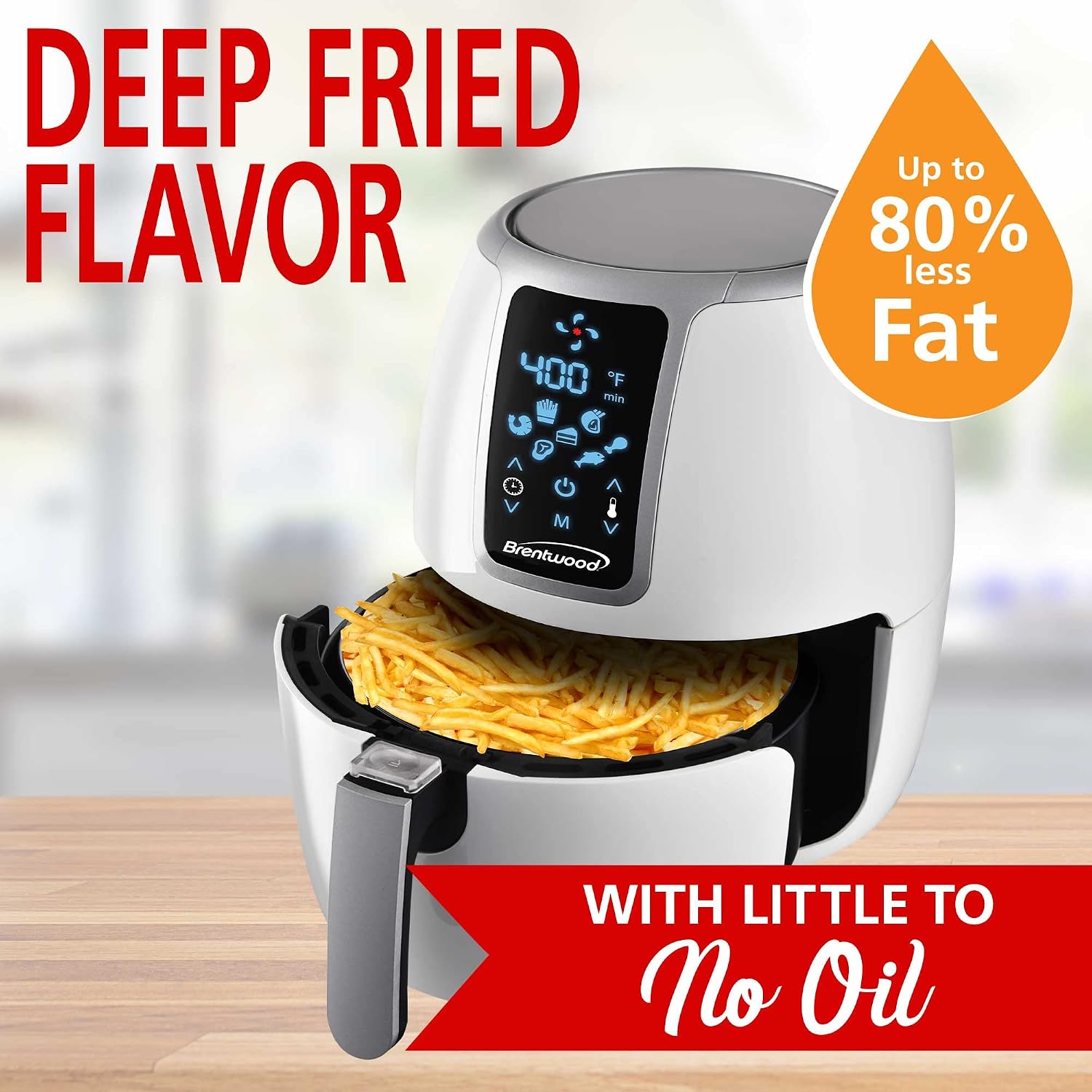 Brentwood Large Electric Digital Air Fryer, Timer & Temp. Control (4-Quart, White)