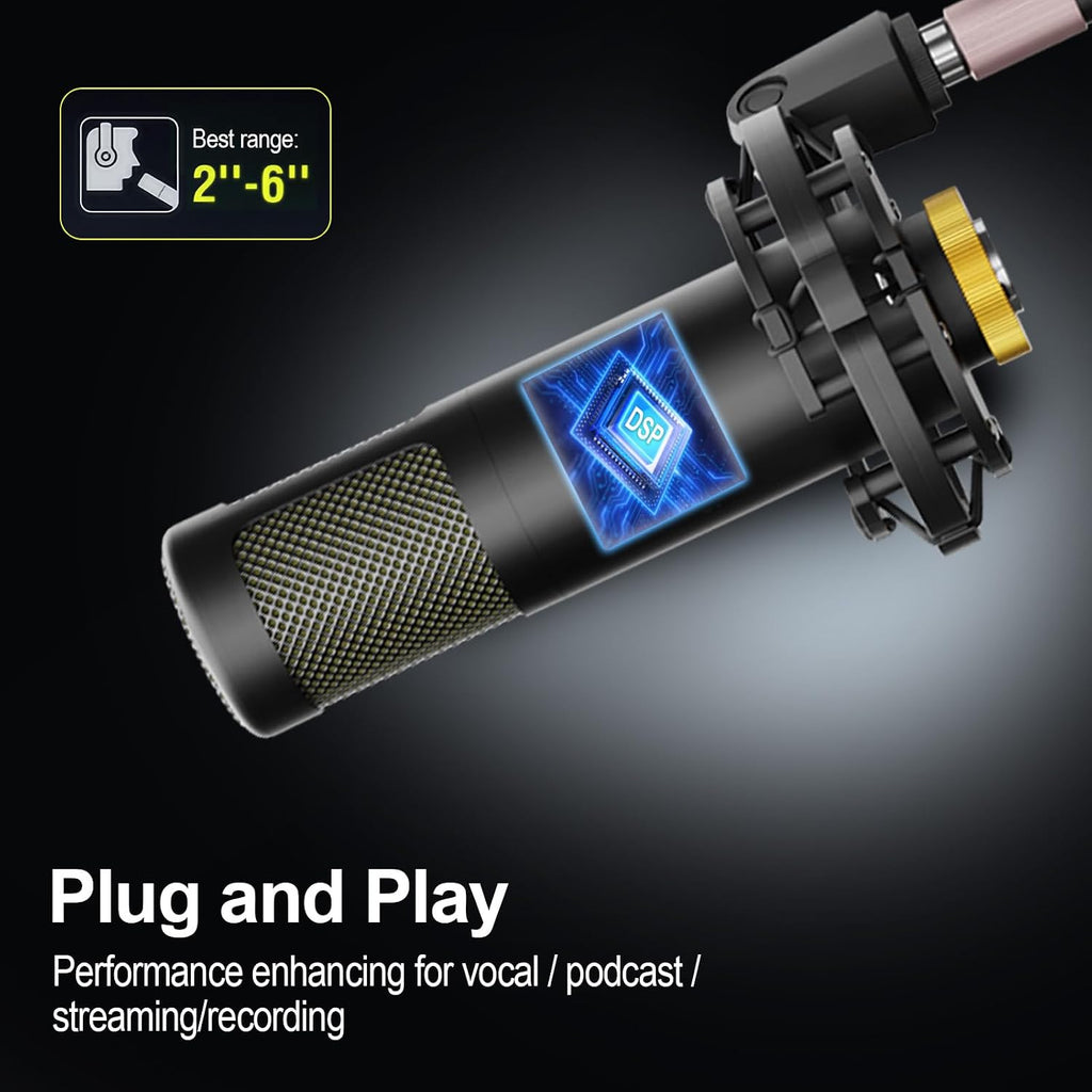 Podcast Equipment Bundle for 2, with XLR Dynamic Microphone, TF Card, 5RGB,Surround Sound,Suitable for Live Streaming/TikTok/YouTube, Compatible with iOS,Android,PC,Camera RS2