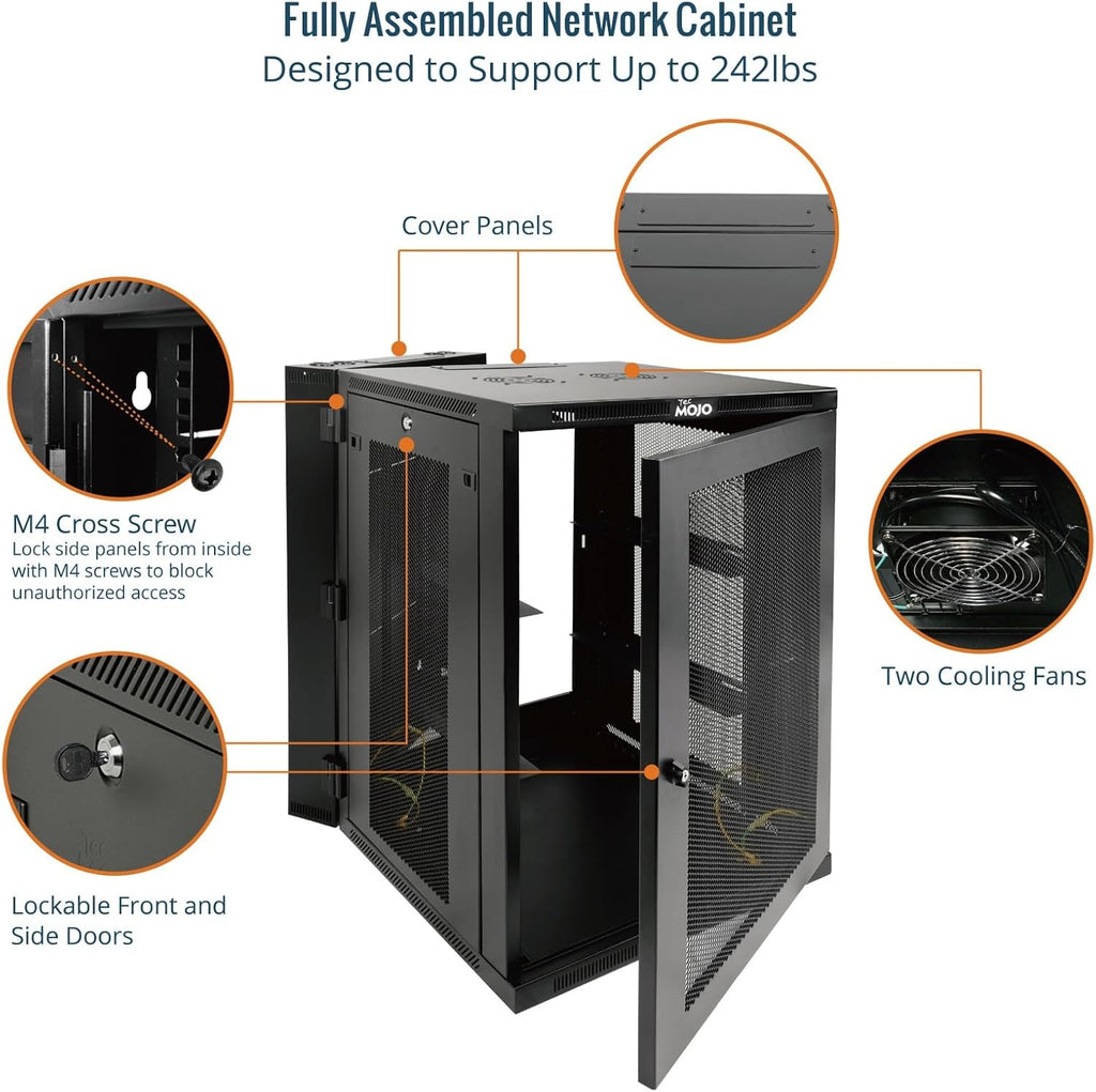 Tecmojo Fully Welded Server Cabinet, 18U Wall Mount Rack, 27.6inch Depth Network Rack, Mesh Door, Swing Out, Load Bearing 242lbs (110 kg), Network Cabinet for 19in Computer/AV/Data/IT Equipment
