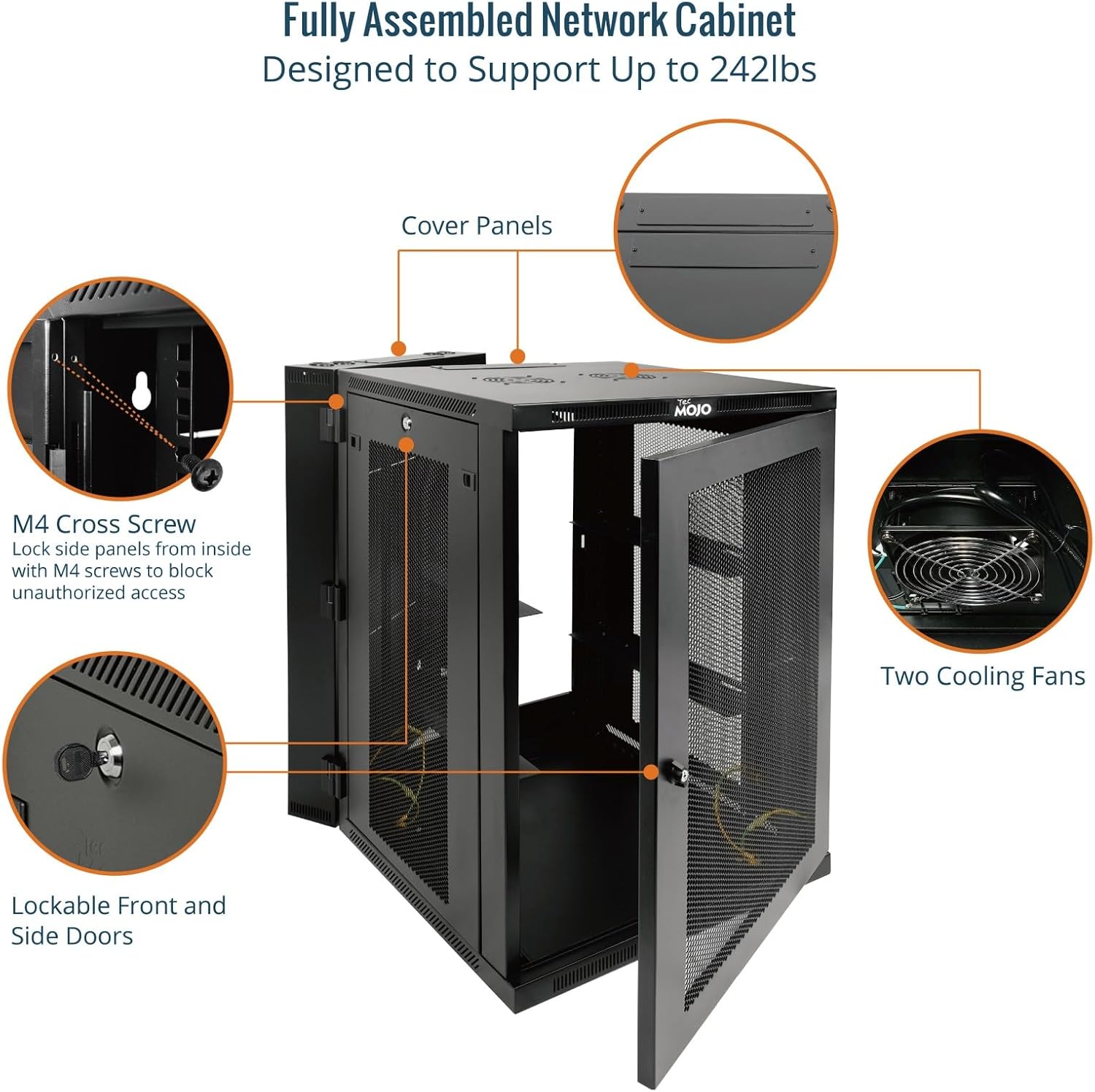 Tecmojo Fully Welded Server Cabinet, 18U Wall Mount Rack, 27.6inch Depth Network Rack, Mesh Door, Swing Out, Load Bearing 242lbs (110 kg), Network Cabinet for 19in Computer/AV/Data/IT Equipment
