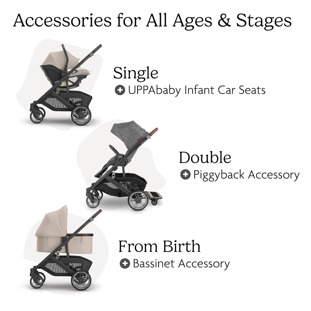 UPPAbaby Cruz V3 Stroller - from Birth + Car Seat Compatible - Full-Size, Reversible Seat - Infant Insert, Bug and Rain Shields Included - Ada - (Sandstone Mélange/Carbon Frame/Chestnut Leather)
