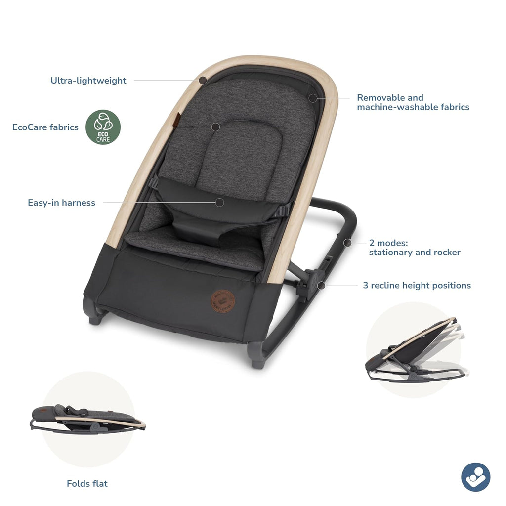 Maxi-Cosi Kori 2-in-1 Baby Bouncer Seat for Infants, Baby Rocker Chair, Portable Baby Bouncer, Classic Graphite