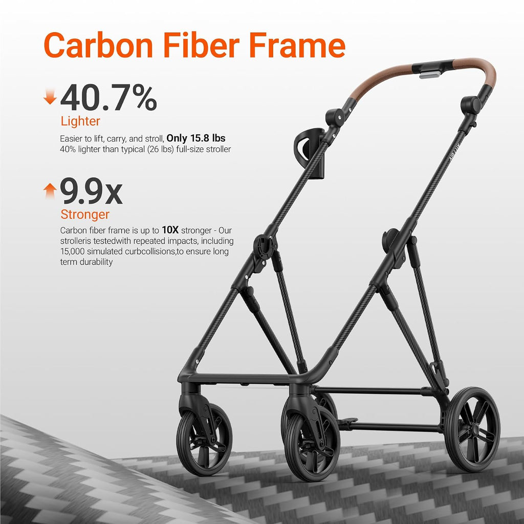 MAMAZING Air Lux Baby Stroller, Carbon Fiber Frame Only 15.8lbs, Compact Fold Toddler Stroller with Reversible Seat with Infant Insert, Included UPF 50+ Canopy, Large Storage Basket & Car Seat Adapter