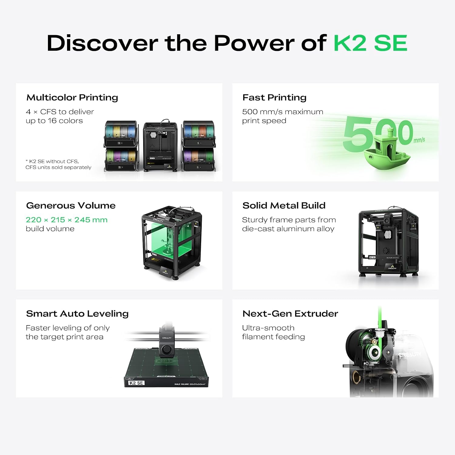 Creality K2 SE 3D Printer, Max High-Speed 500mm/s, Support Multicolor Printing Needs CFS Bundle with Creality 2kg Black & White PLA