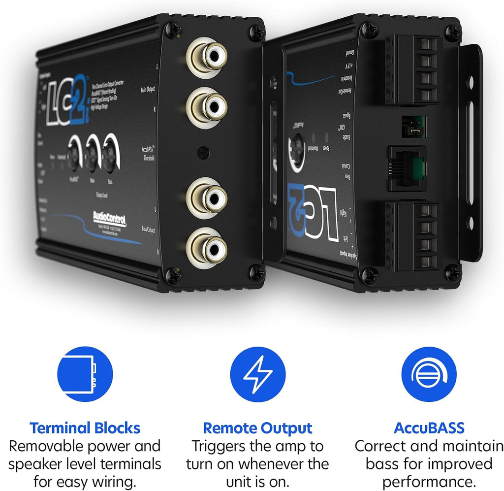 AudioControl LC2i 2-Channel Line Output Converter with AccuBASS for Adding Subwoofers, Amplifiers to Factory Car Audio Receiver Head Unit, Speaker Level to RCA Line Level Converter