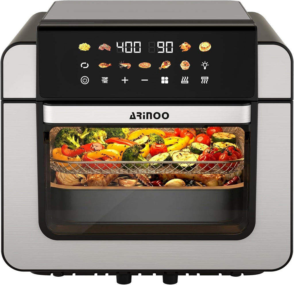 16 Qt Air Fryer Toaster Oven Combo with PFAS-Free Ceramic Coating and Viewing Window, XL 9-In-1 Convection Oven, Top 1700W Bottom 1500W, 180°F-400°F, Bake Dehydrate, Nonstick Tray, Black