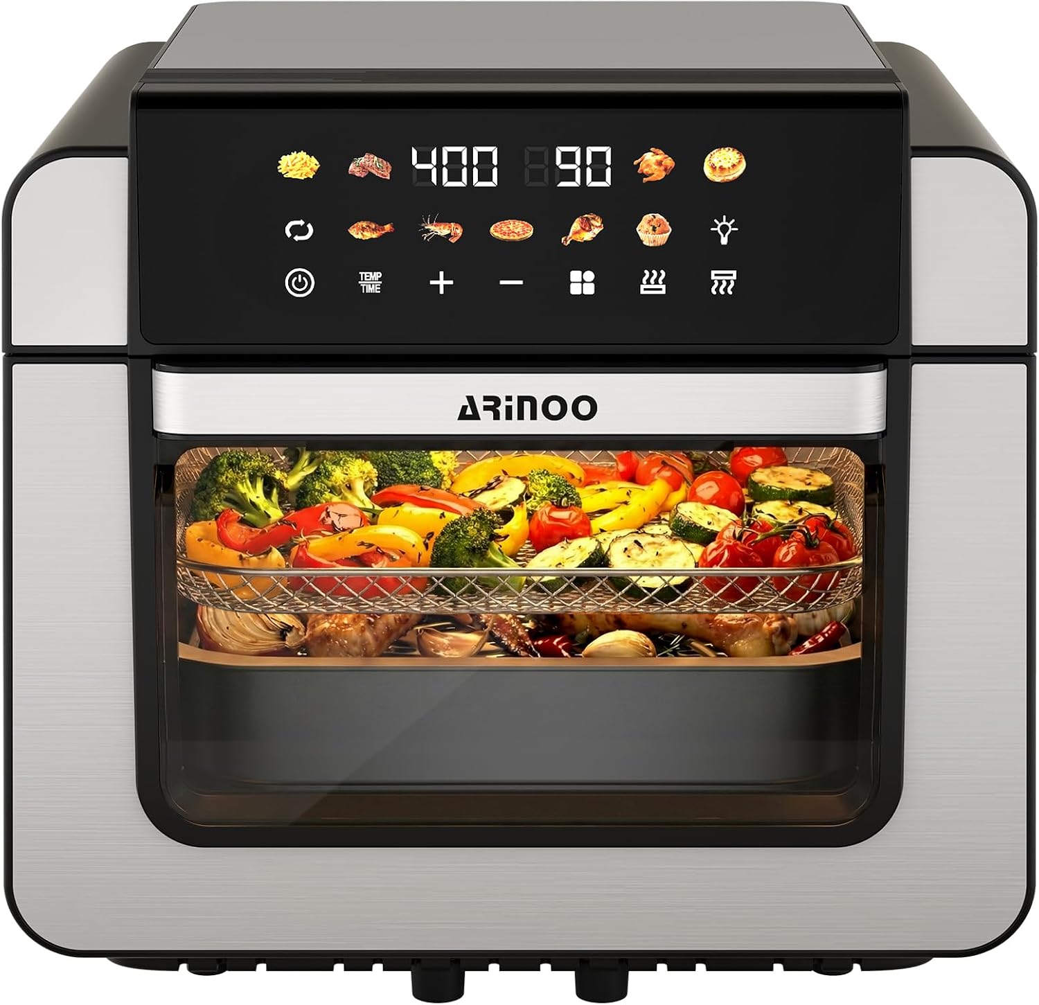 16 Qt Air Fryer Toaster Oven Combo with PFAS-Free Ceramic Coating and Viewing Window, XL 9-In-1 Convection Oven, Top 1700W Bottom 1500W, 180°F-400°F, Bake Dehydrate, Nonstick Tray, Black