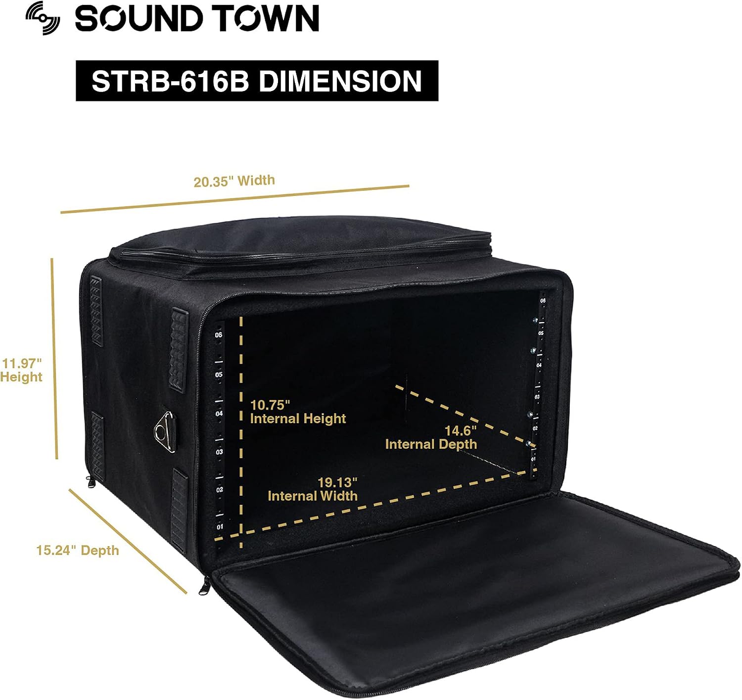 Sound Town Portable 6U Rack Bag, Soft Rack Case with 14' Rackable Depth, Plywood Rack Frame, Shoulder Strap, Accessory Pocket (STRB-616B)