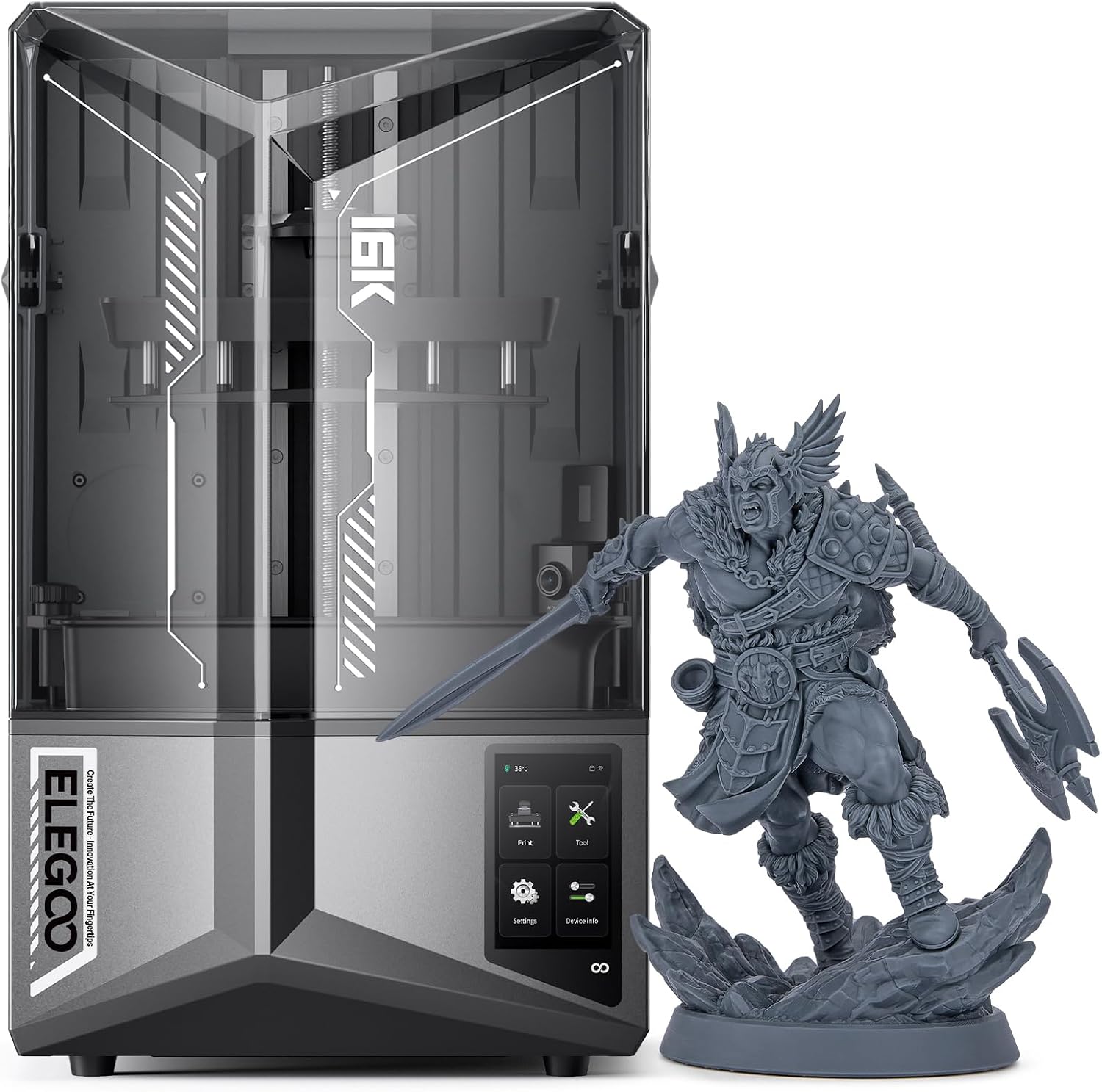 ELEGOO 16K Saturn 4 Ultra Resin 3D Printer, Fast Printing up to 150mm/h, 10inch 16K Ultra High Resolution, Automatic Leveling, Smart Mechanical Sensor, AI Camera, Large Printing Size 8.33'×4.66'×8.66'