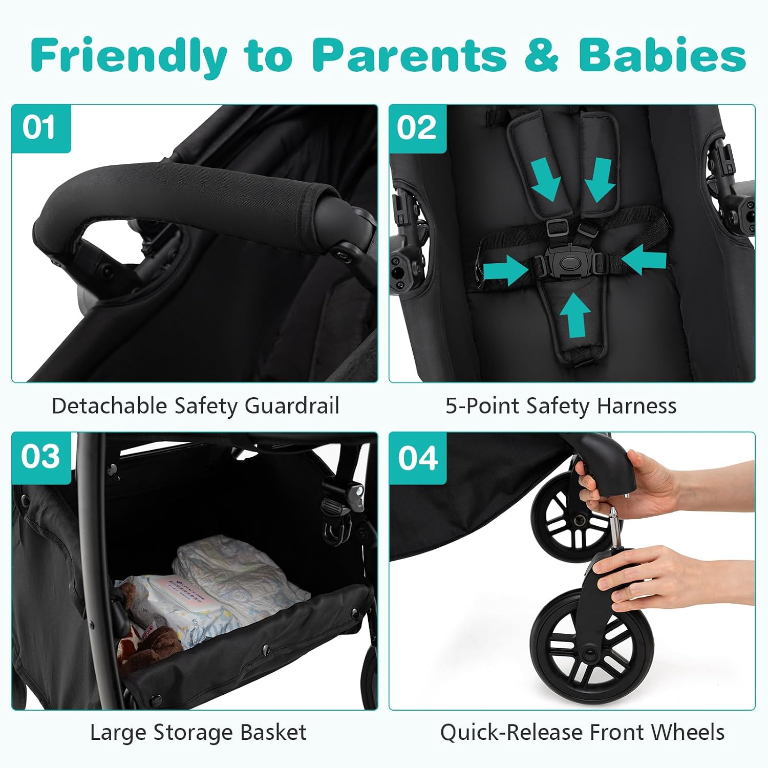 BABY JOY 2 in 1 Baby Stroller, High Landscape Convertible Bassinet Stroller with Reversible Seat, Adjustable Backrest & Canopy, Foldable Pushchair Pram Stroller for Newborn Toddler 0-36 Months (Gray)