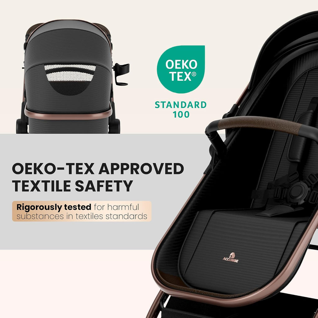 Accombe Baby Stroller, 2 in 1 Newborn Stroller Convertible Bassinet for Infant Toddler Pram with Footmuff (Copper)