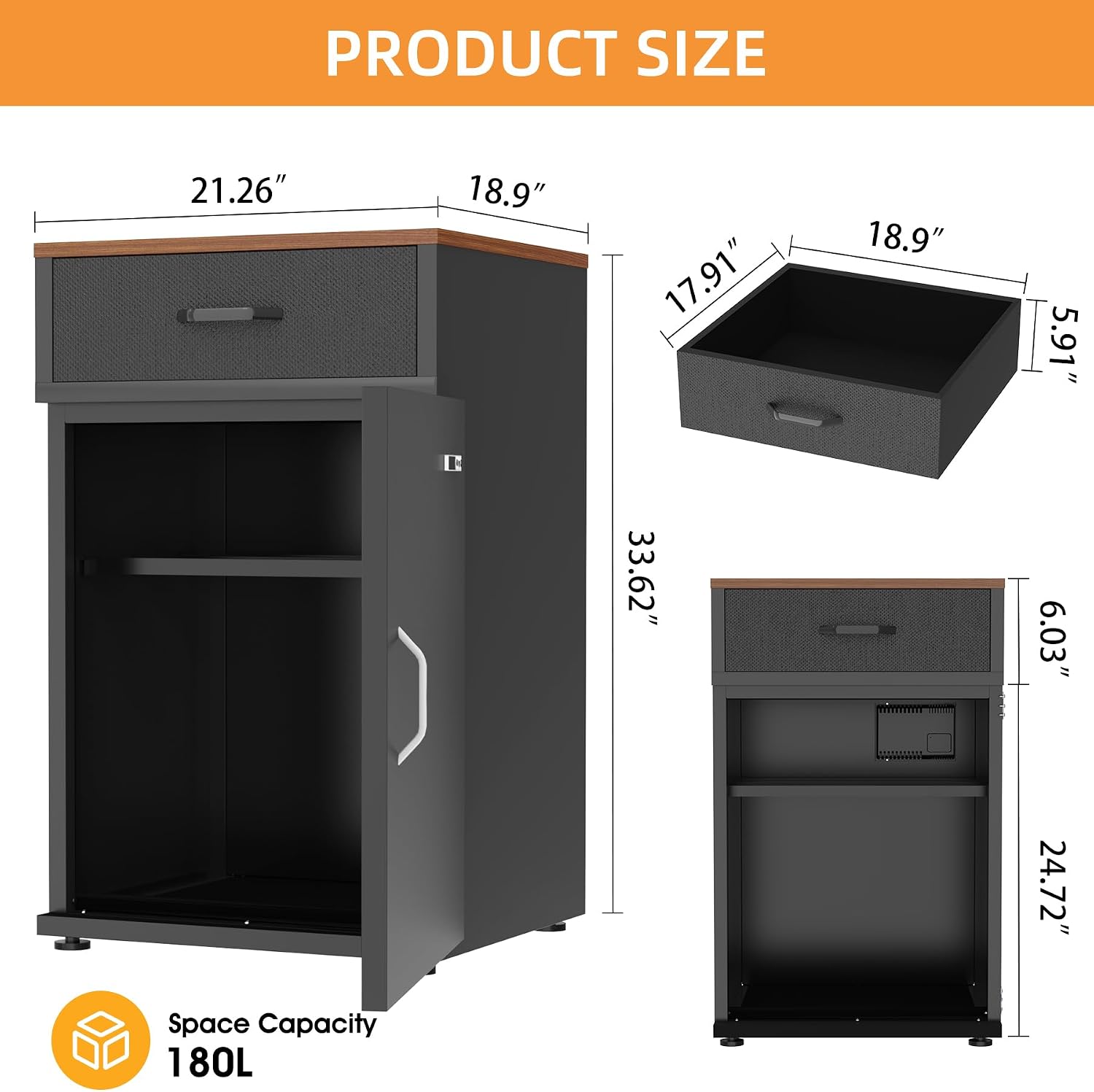 180L 3D Printer Filament Storage Cabinet with Dehumidifier(60W drying power, <8W avg. consumption) | Industrial Sealed Dehumidifying Stand Cabinet Holds 40 Rolls -Compatible with PLA/ABS/TPU (Black)