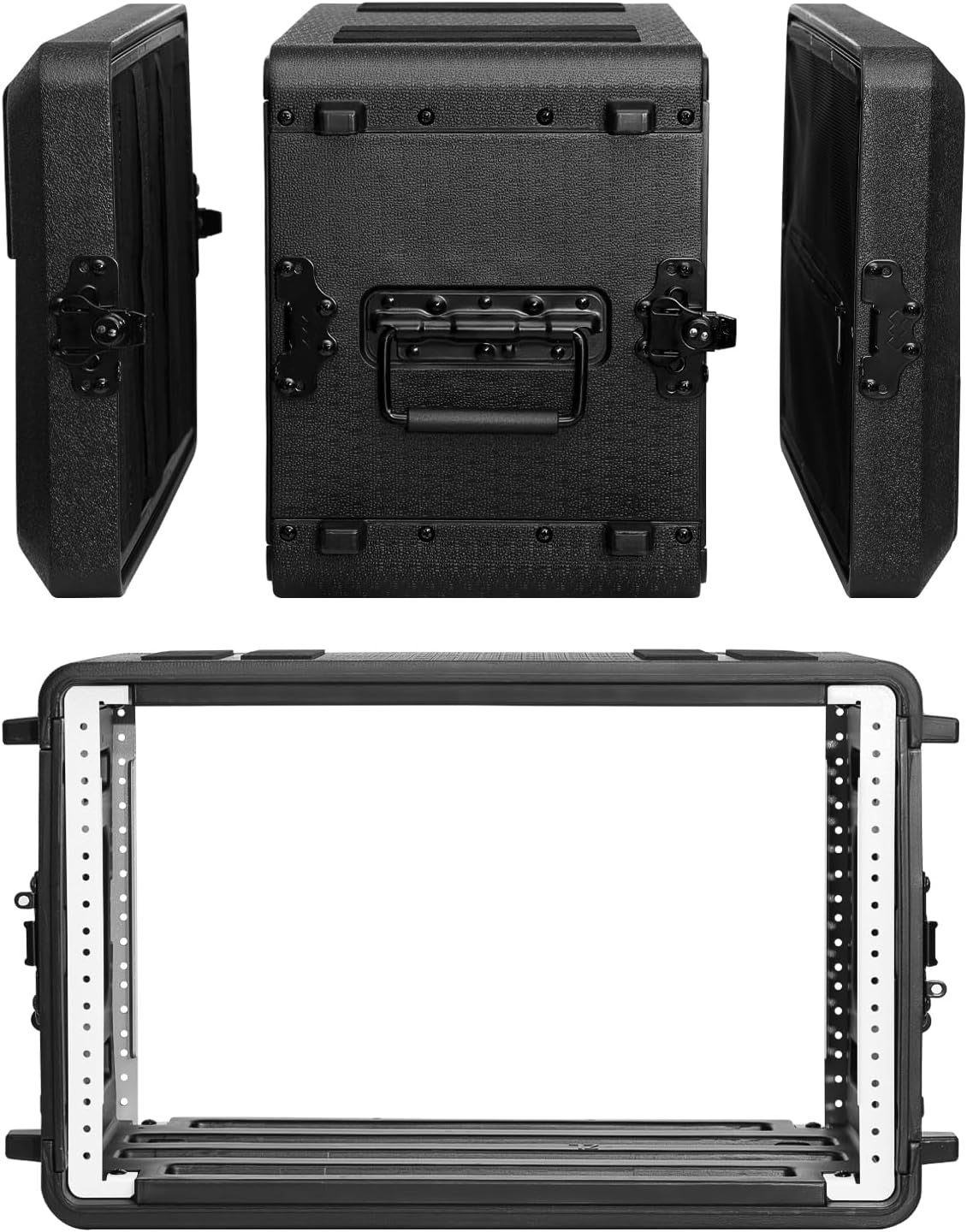 6U Rack Case Shallow 12' Depth, 19' Rackmount Flight Cases Easy Installation Portable Carry Watertight Dust Proof 2 Space Shockproof Mount Racks with Microphone Compartments Space Saving