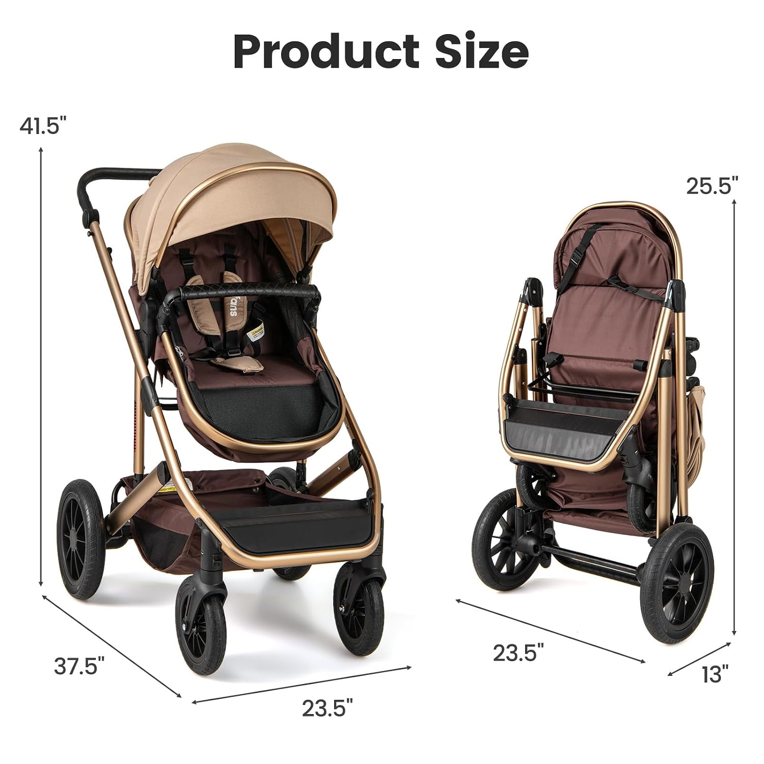 INFANS 2 in 1 Baby Stroller, Folding Newborn Pram Convertible Stroller Bassinet for Infant Foldable High Landscape Shock Absorption with Reversible Seat Aluminum Structure for Pushchair