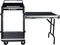 PRORECK 16U Rack/Road Case with Slant Mixer Top, One Side Table and Casters, 20'' Rackable Depth, Plywood, 16U Installation Size, Pro Stage Performance