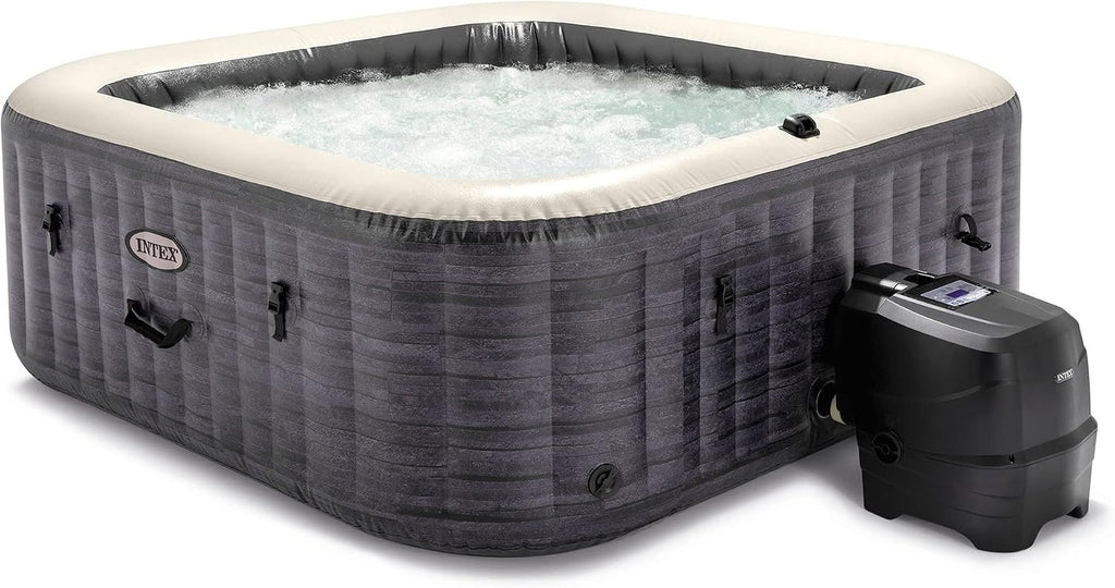 Intex PureSpa Plus Greystone Inflatable Square Outdoor Hot Tub Spa, 94 x 28 Bundled with Type S1 Easy Set Spa Filter Replacement Cartridge, (12 Pack)