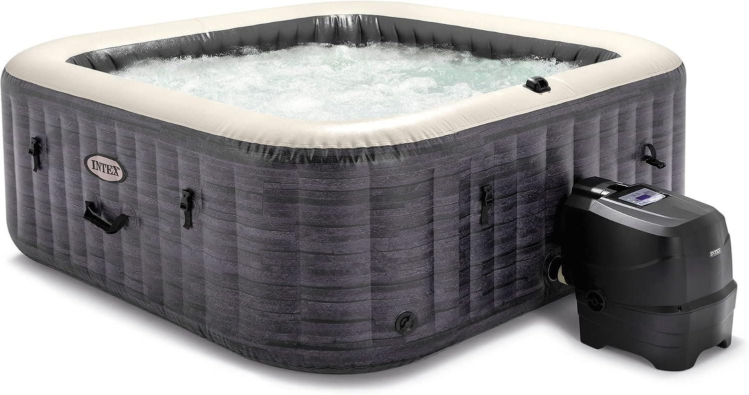 Intex PureSpa Plus Greystone Inflatable Square Outdoor Hot Tub Spa, 94 x 28 Bundled with Type S1 Easy Set Spa Filter Replacement Cartridge, (12 Pack)
