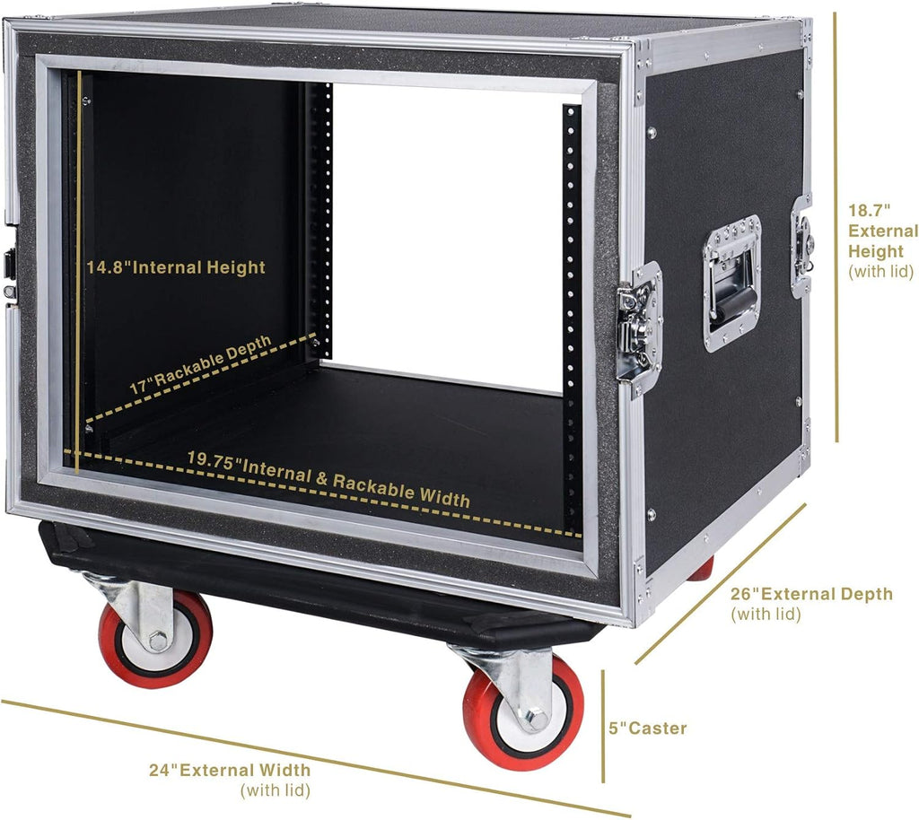 Sound Town Shock Mount 8U ATA Rack Case with 17' Rackable Depth and Casters, 8-Space Size - Pro Tour Grade (STRC-SP8UW)