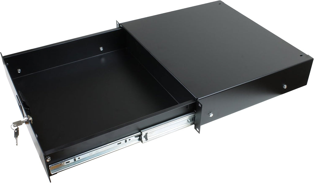 Penn Elcom 3232LK Standard Sliding Steel Rack Drawer for 2 Rack Spaces (2U) with Slam Latch & Key Lock, 14 Inch Deep Gear Storage