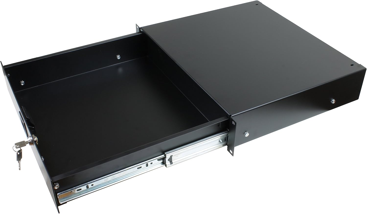 Penn Elcom 3232LK Standard Sliding Steel Rack Drawer for 2 Rack Spaces (2U) with Slam Latch & Key Lock, 14 Inch Deep Gear Storage