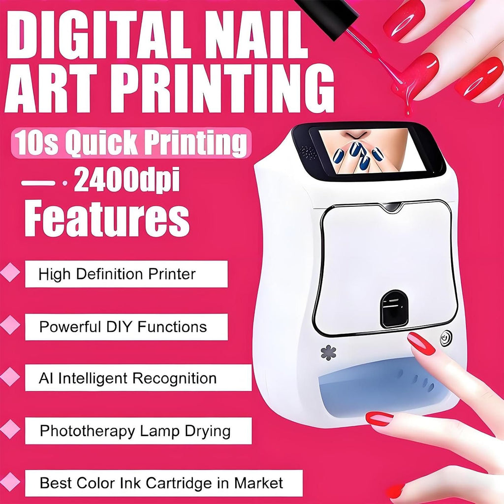 Nail Printer Nail Art Machine,Desktop Portable 3D Nail Painting Machine W/Uv Cure/5-In Touch Screen Display,Smart DIY Art Fingernail Printer Machine for Home Nail Salon Cute Girls Women