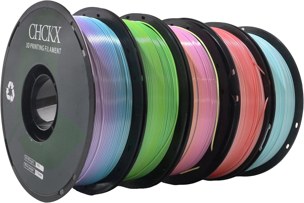 10 Pack Silk Rainbow PLA 3D Printer Filament Bundle, Dimensional Accuracy +/- 0.02 mm, 1kg (2.2lbs), 1.75 mm, Rainbow Candy,Blue Green,Red White,Blue White,Green, 10 Mix Rainbow Colors