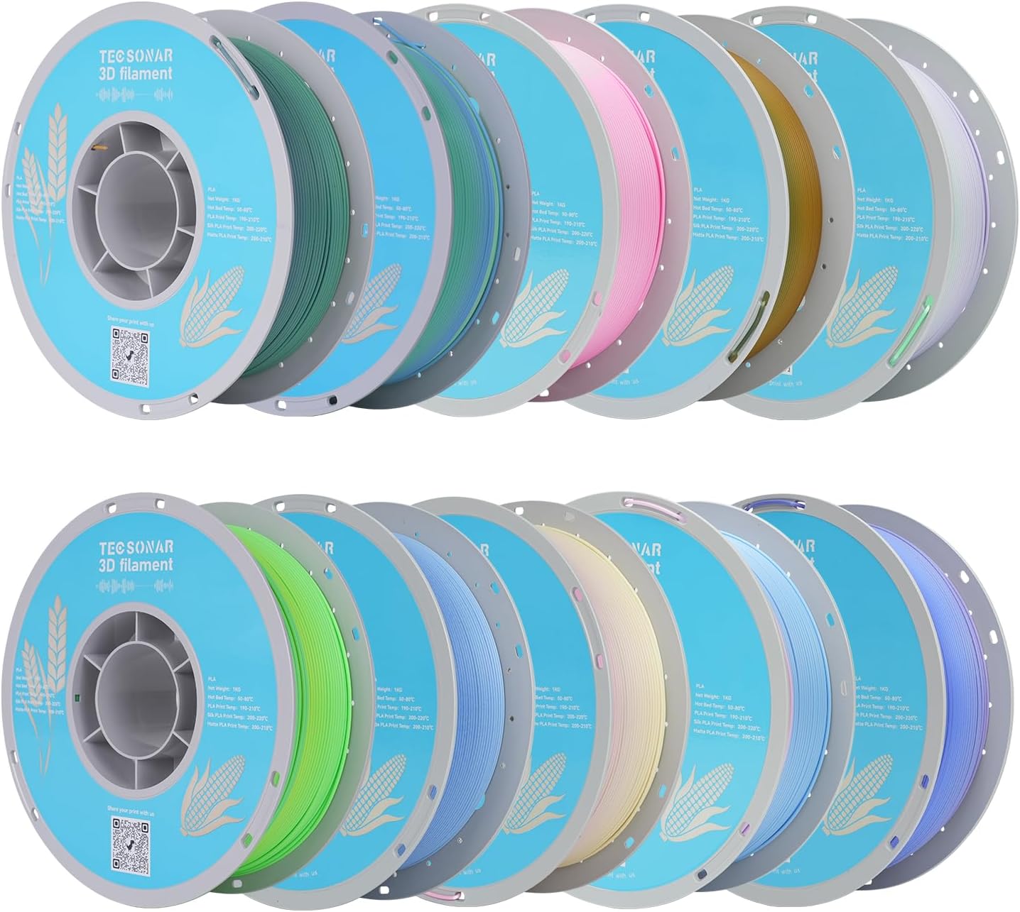 Matte Rainbow PLA 3D Printer Filament, 10Rolls,1KG Spool(2.2lbs) 1.75mm, Multicolor Gradient Filament Bulk for Most FDM 3D Printers,10 Different Matte Rainbow Colors