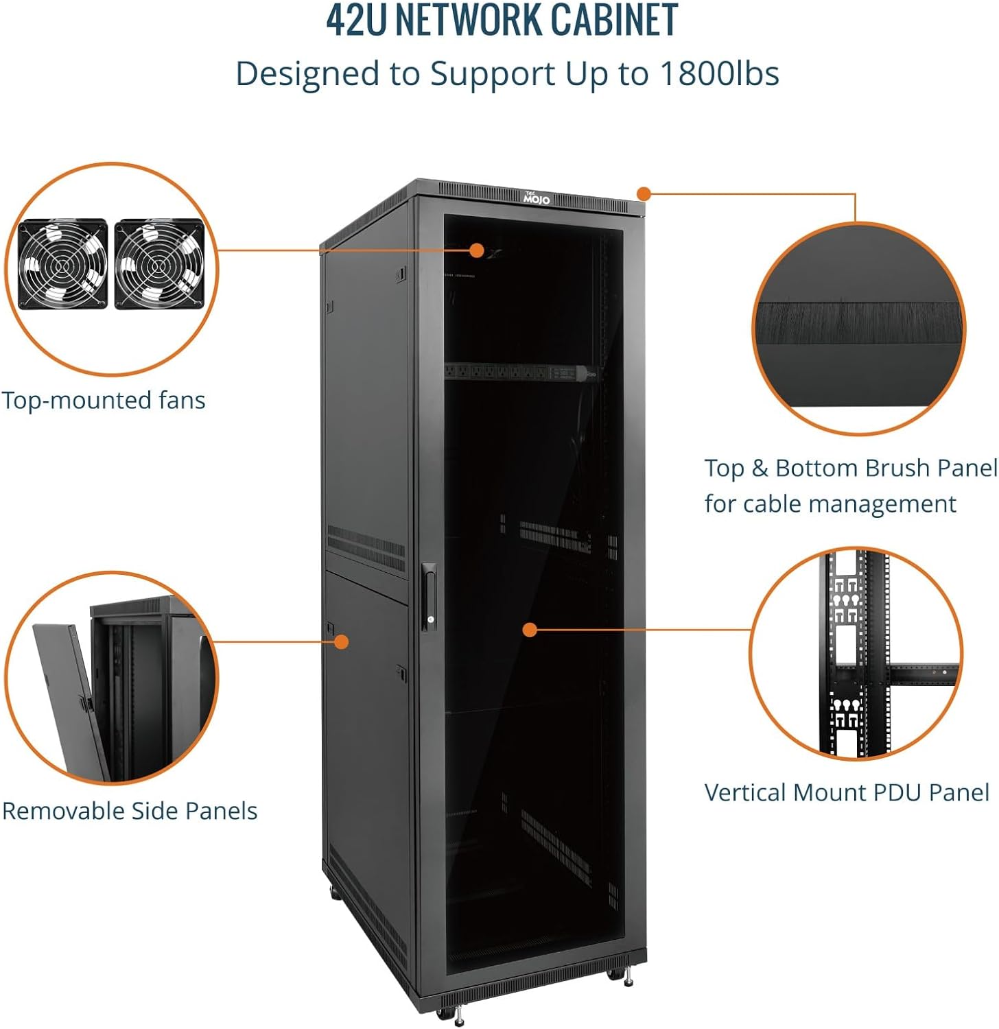 Tecmojo 42U Server Rack Network Cabinet 31.5' D x 23.6' W, Locking Data Cabinet Enclosure for 19' Server, Networking, AV & IT Equipment, Clear Door, Black