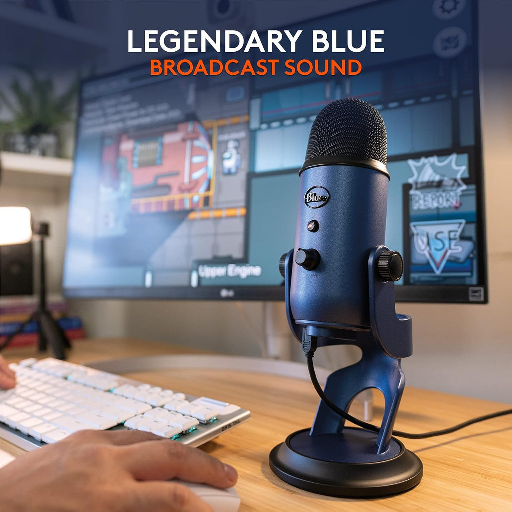 Logitech Creators Blue Yeti USB Microphone for PC, Mac, Gaming, Streaming, Podcasting, Studio and Computer Condenser Mic with Blue VO!CE Effects, 4 Pickup Patterns, Plug and Play - Midnight Blue