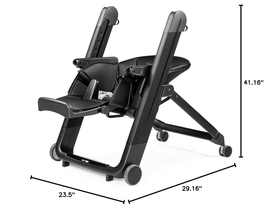Peg Perego Siesta, Grow with Baby Folding High Chair & Recliner, Height Adjustable, Quick Clean & Easy Push Wheels for Babies & Toddlers, Made in Italy, True Black (Black)