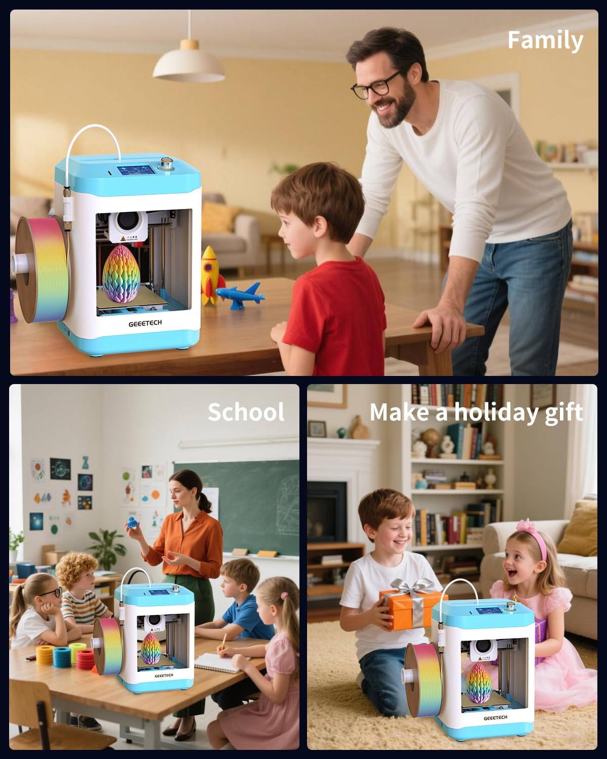 Fully Assembled Mini 3D Printer for Kids & Beginners - Complete Starter Kit with Auto Leveling 3D Printing Machine, 1 Roll of Filament, and SD Card, High-Speed 250mm/s, High Precision, for School Home