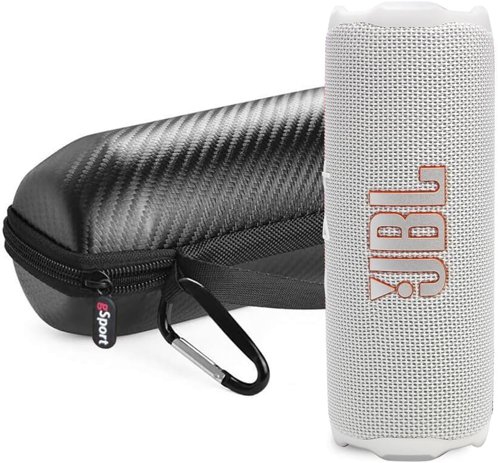 JBL FLIP 7 Waterproof Portable Speaker Bundle with gSport Carbon Fiber Case (White)
