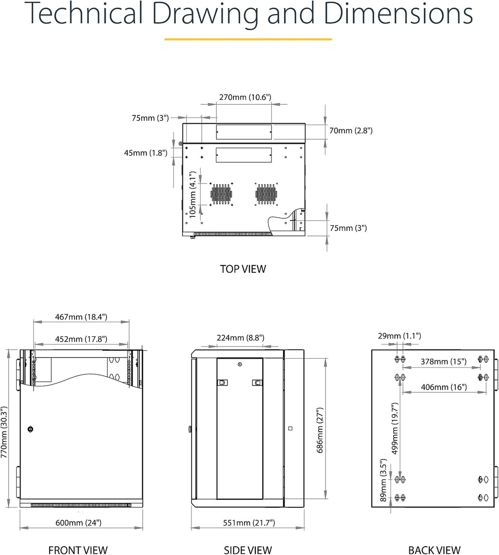 StarTech 4-Post 15U Wall Mount Network Cabinet w/ 1U Shelf, 19' Wall-Mounted Server Rack Kit for IT / Data Computer Equipment, Ships Fully Assembled