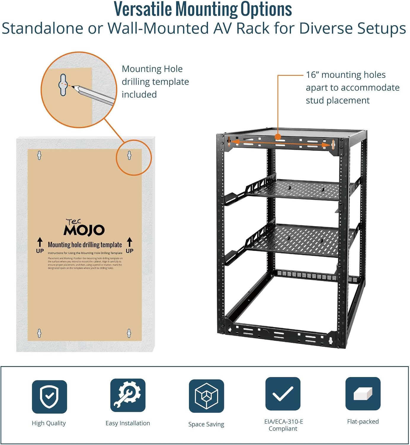 Tecmojo 20U Open Frame Network Rack for IT & AV Gear, AV Rack Floor Standing or Wall Mounted,with 2 PCS 1U Rack Shelves & Mounting Hardware,Network Rack for 19' Networking,Audio and Video Device