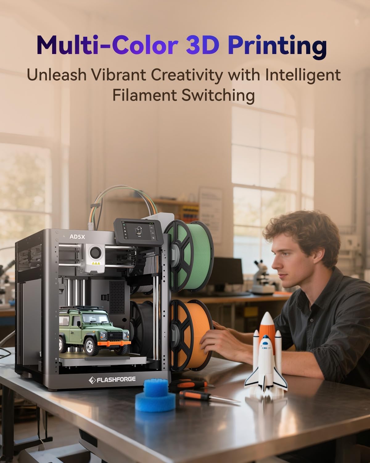 FLASHFORGE AD5X Multi-Color 3D Printer with IFS,Fully Auto Leveling FDM 3D Printer with Max 600mm/s High Speed Printing and Max 300°C Nozzle,Large Printing Size 220 * 220 * 220mm