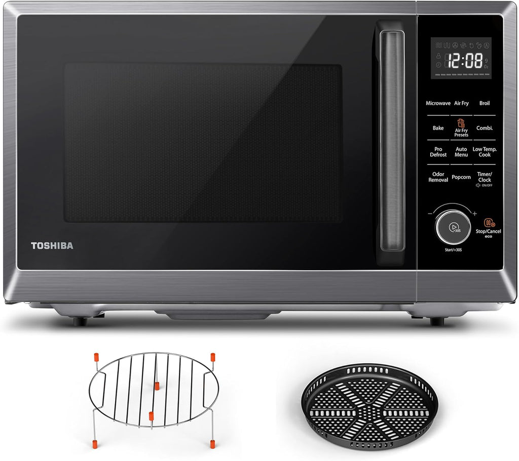 TOSHIBA Air Fryer Combo 8-in-1 Countertop Microwave Oven, with Convection, Broil, Odor Removal Mode, 12.4' Position Memory Turntable, Child-Lock, 1.0 Cu.ft, Black Stainless Steel, ML2-EC10SA(BS)