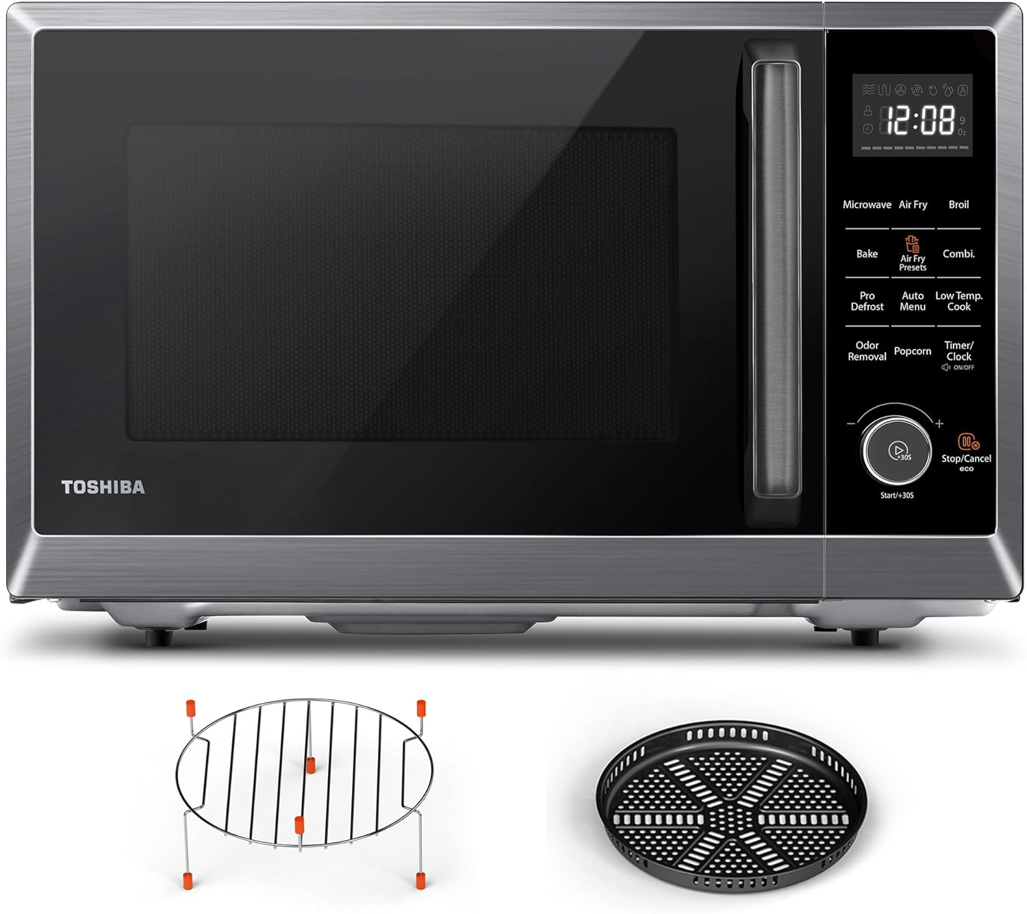 TOSHIBA Air Fryer Combo 8-in-1 Countertop Microwave Oven, with Convection, Broil, Odor Removal Mode, 12.4' Position Memory Turntable, Child-Lock, 1.0 Cu.ft, Black Stainless Steel, ML2-EC10SA(BS)