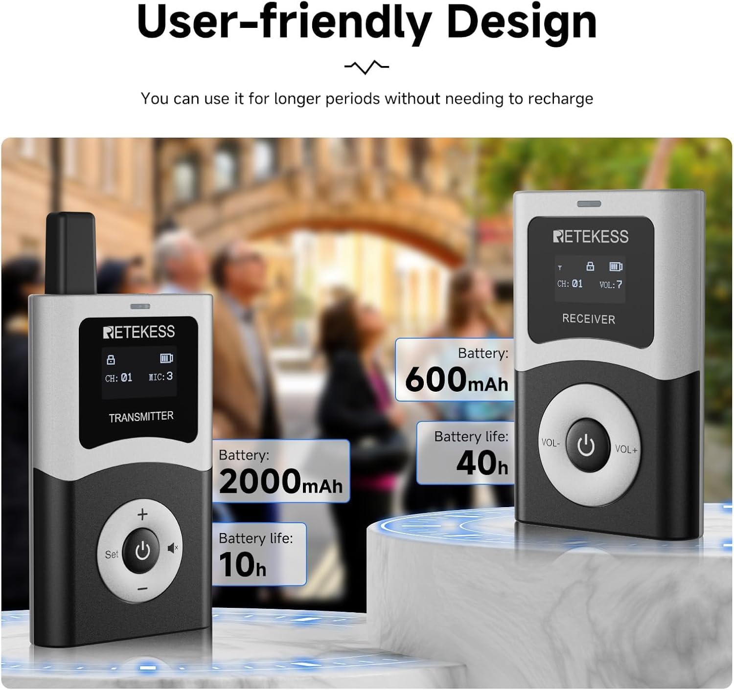 Retekess T130U(4nd Gen T130) Audio Tour Guide System, U-Band Digital Mode, 60-Slot Charge Case, 200m, 40h, Wireless Tour Guide Microphone and Speaker, for Tourist Groups(4 Transmitter 60 Receivers)
