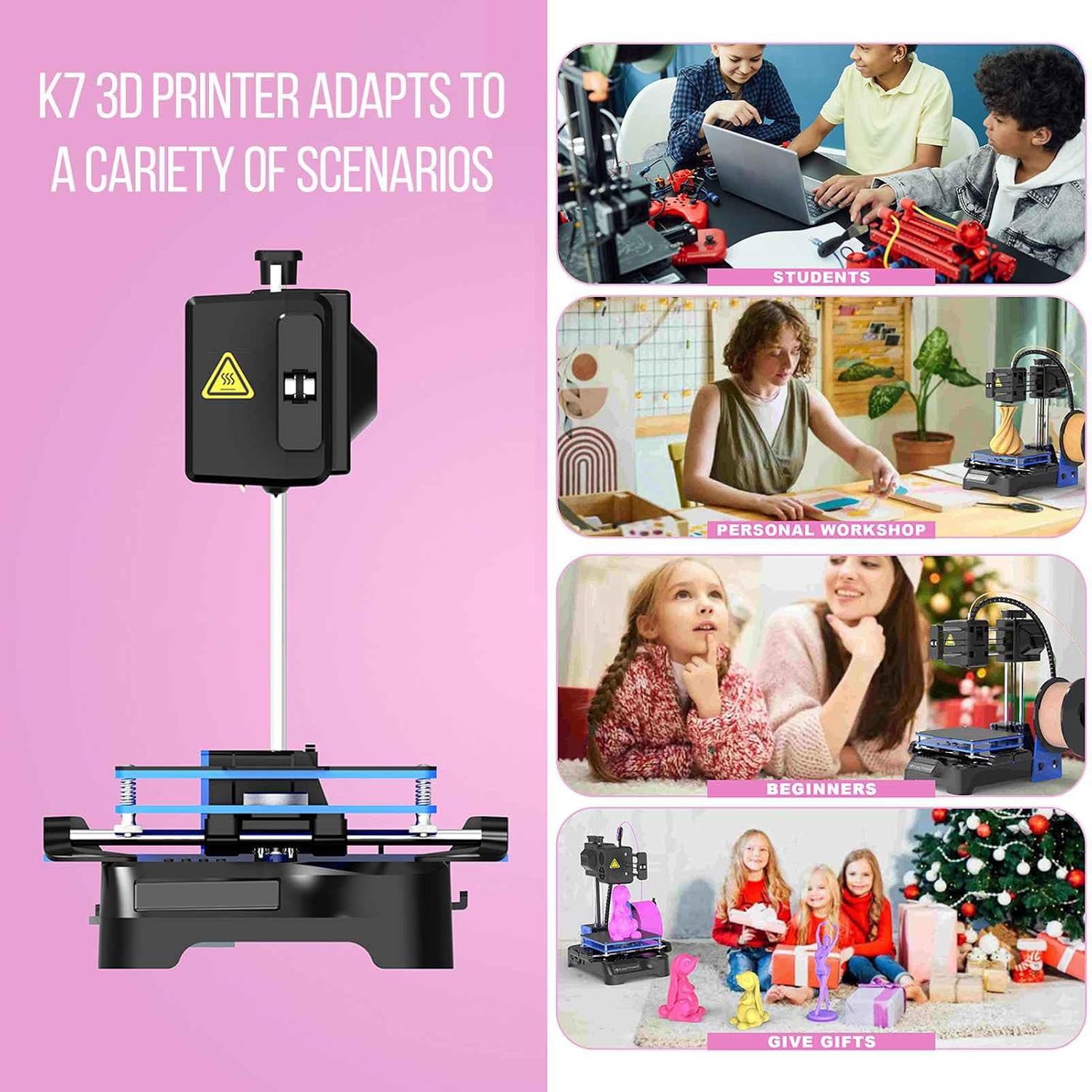 EasyThreed Printing Machine for Kids Mini Desktop 100x100x100mm Print Size No Heated Bed One-Key Printing with TF Card PLA Sample Filament for Beginners Household Education