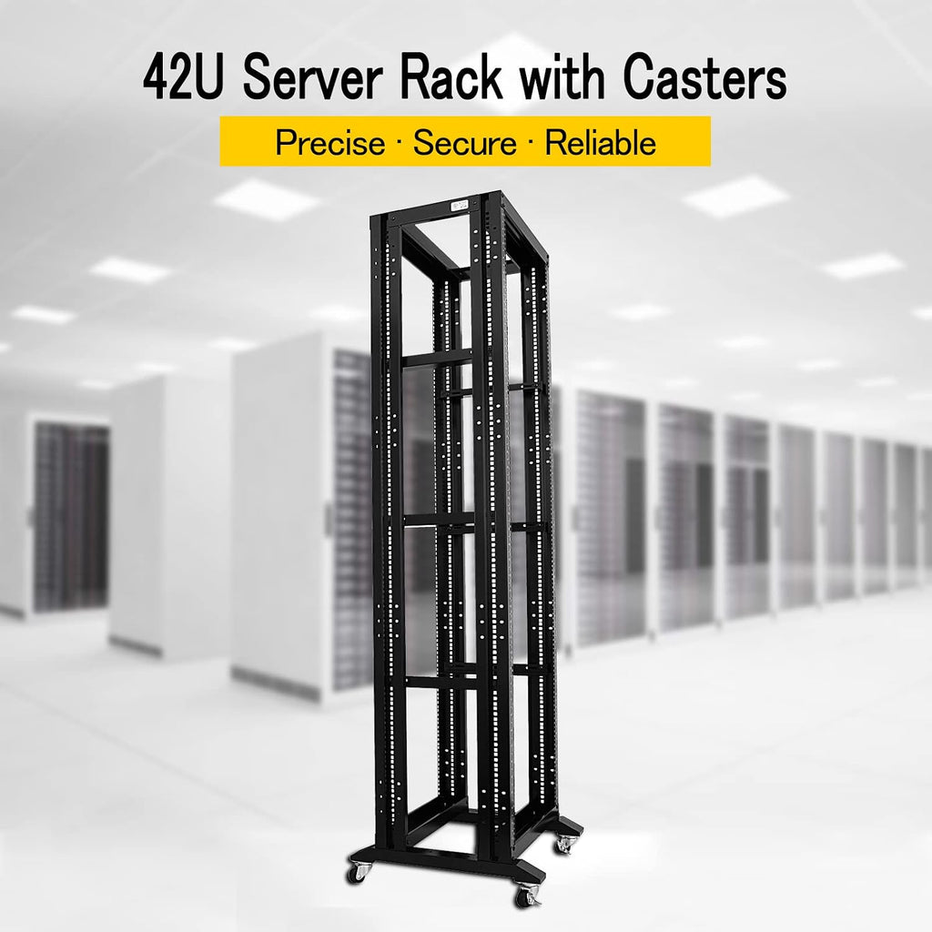 Server Rack Open Frame Rack 4 Post 19 inch Adjustable Server/Audio Rack Cold Rolled Steel(42U,17Depth)