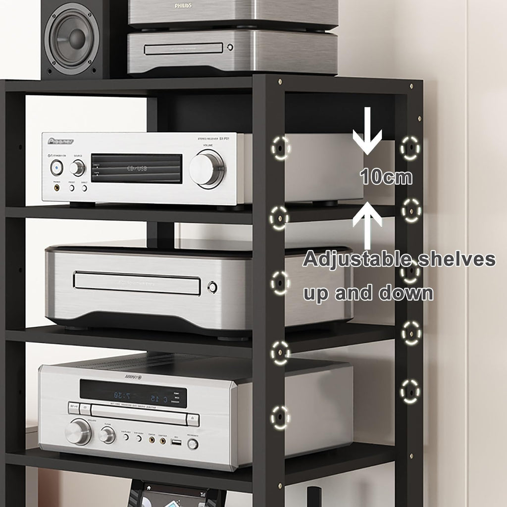3/4/5 Tier Audio-Video Media Stand with Adjustable Shelves, Home Stereo System Entertainment Components Cabinet for Gaming, Meeting, Living, Recording Room, Black(50x40x69.5cm)