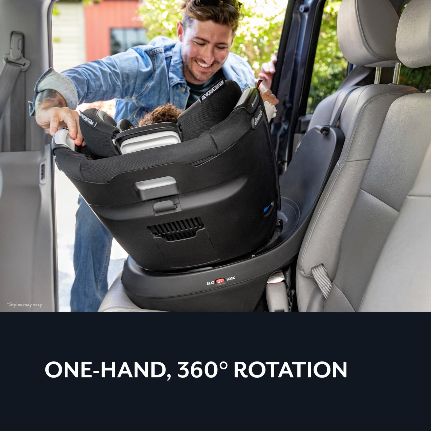 Evenflo Revolve360 Slim 2-in-1 Rotational Car Seat with Quick Clean Cover (Stow Blue)