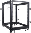 Sound Town 4-Post 15U Open Frame Sever and Network Equipment Rack with Adjustable Depth 22'-40', Casters, Levelers, Cable Management (ST4POF-A15U)