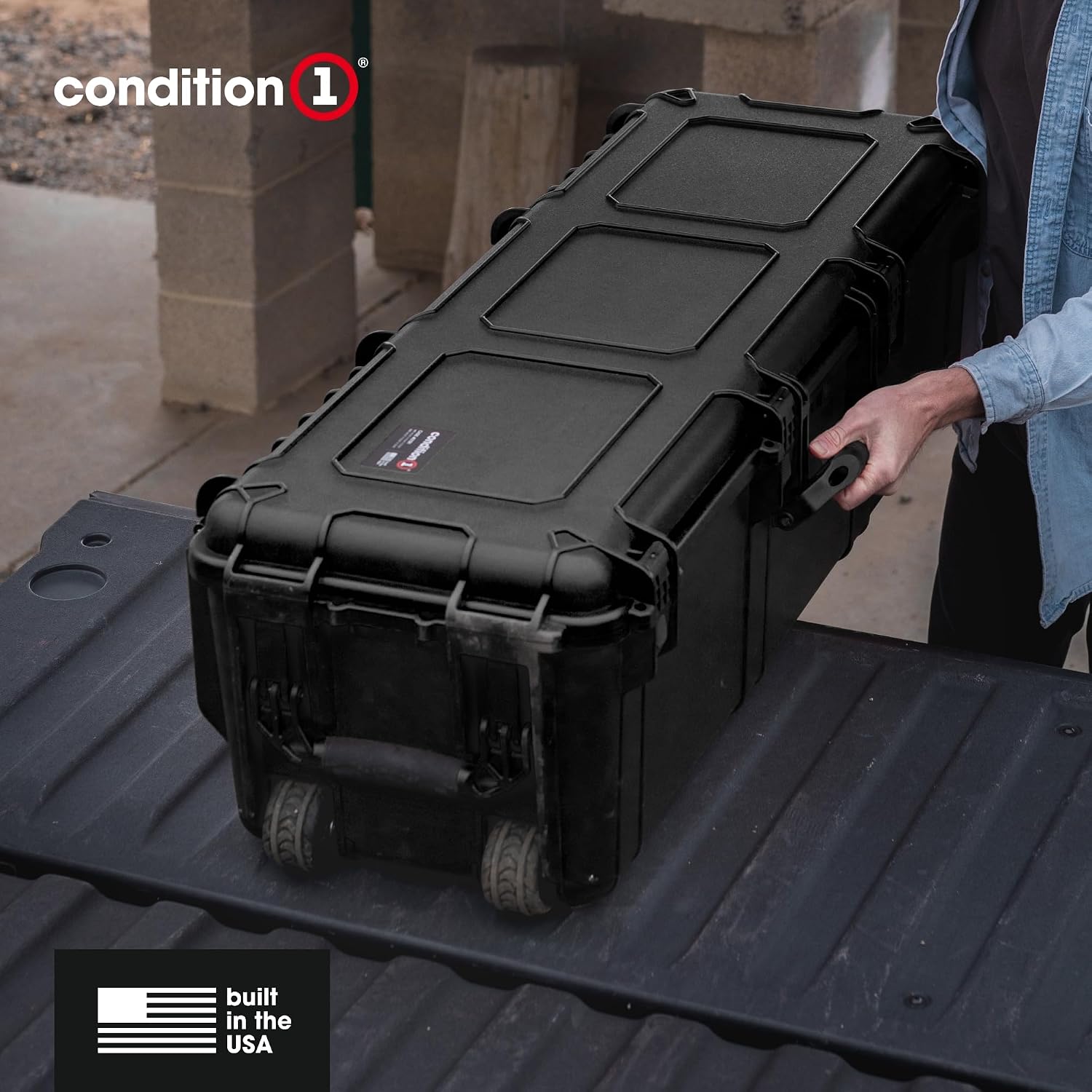 Condition 1 45' Empty Waterproof Hard Case w/Wheels – Lockable, TSA Approved Gear Storage Long Trunk, IP67-Rated Waterproof, Stackable, Rugged Travel Case – Black, Made in USA, 44.52'x16.30'x12.90'