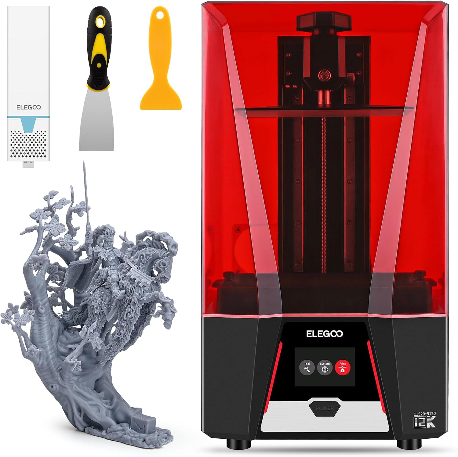 ELEGOO Saturn 3 12K MSLA 3D Printer with 10' Monochrome LCD Screen Fresnel Collimating Light Source Voxeldance Tango Software Printing Size 218.88mm*122.88mm*250mm