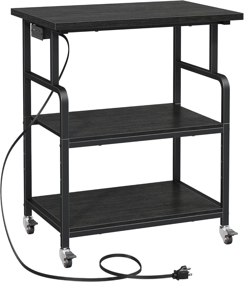 YAOHUOO 3 Tier Large Printer Stand with Power Outlet/Adjustable Storage Shelf, Rolling Cart with Wheels, Printer Table for Home Office 3D Printer/Heat Press/Laster, 23.6'×19.6' Black
