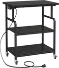 YAOHUOO 3 Tier Large Printer Stand with Power Outlet/Adjustable Storage Shelf, Rolling Cart with Wheels, Printer Table for Home Office 3D Printer/Heat Press/Laster, 23.6'×19.6' Black