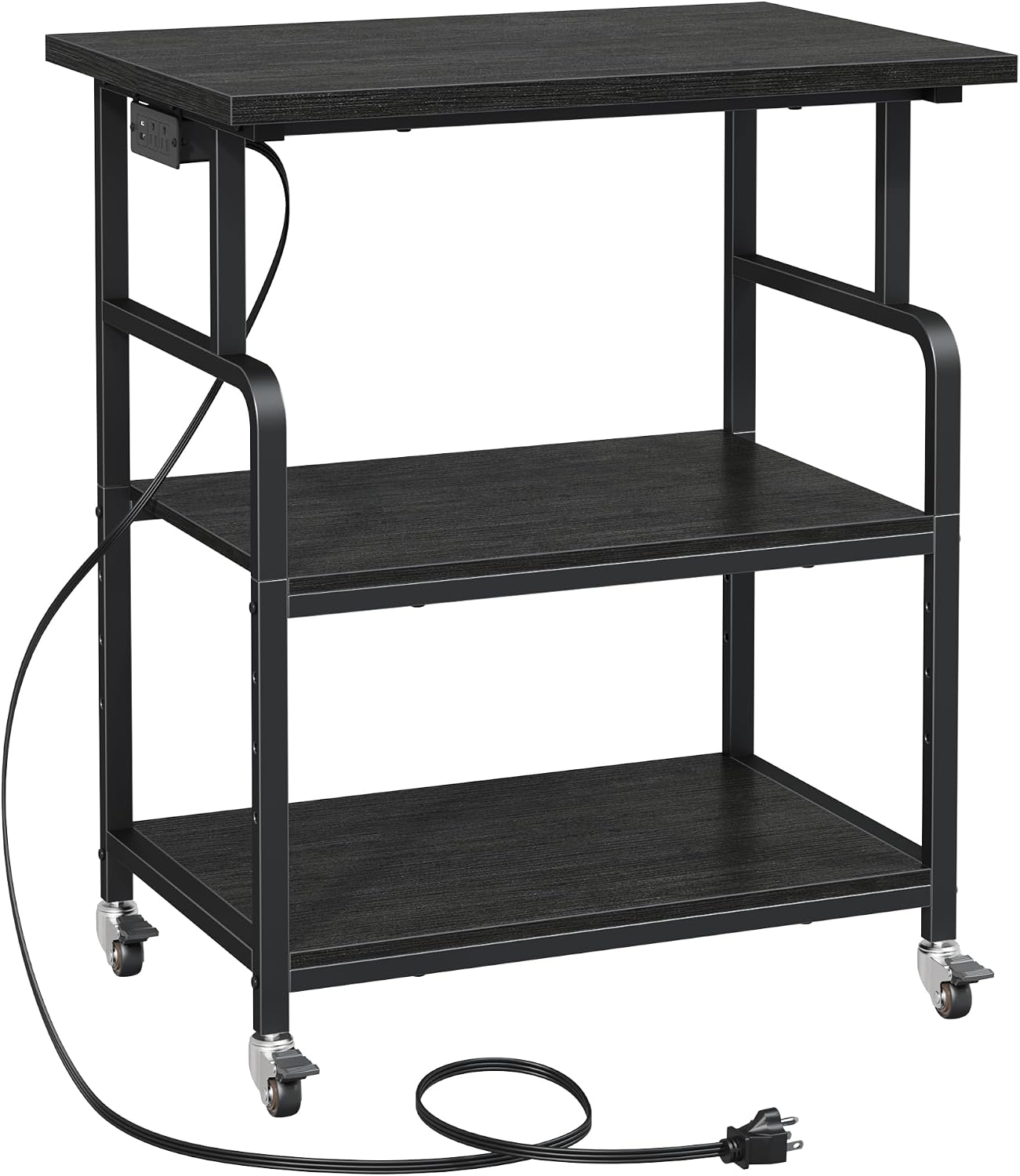 YAOHUOO 3 Tier Large Printer Stand with Power Outlet/Adjustable Storage Shelf, Rolling Cart with Wheels, Printer Table for Home Office 3D Printer/Heat Press/Laster, 23.6'×19.6' Black